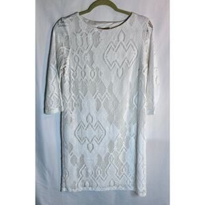 Fuzzi Italy Sheer Lace Bodycon Dress Ivory White 3/4 Sleeve Stretch Mesh Sz M